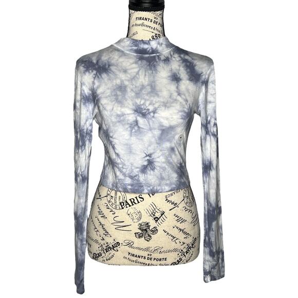 Aero (M) Seriously Soft Blue Tie Dye Long Sleeve High Neck Cropped Top Shirt Tee - Picture 1 of 8